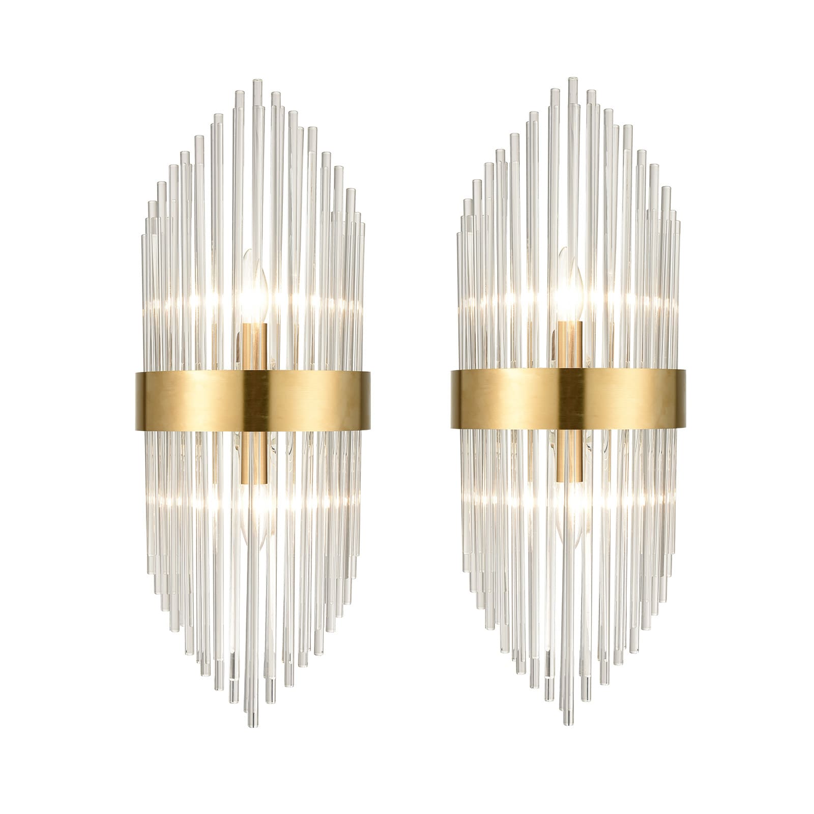 Mid Century Brass Glass Rods Wall Sconce 2 Pack Modern LuxuryLook