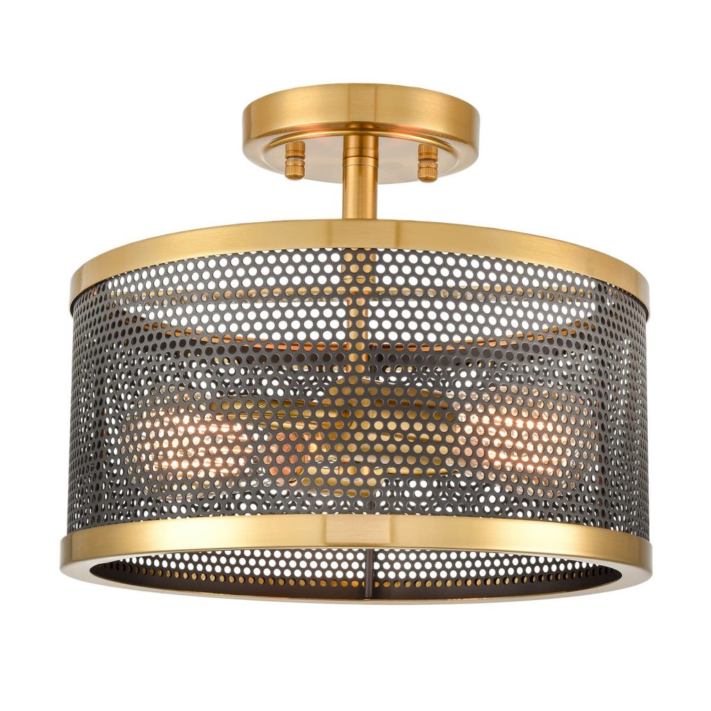 Modern Brass Drum Flush Mount Ceiling Light Metal Mesh Shade