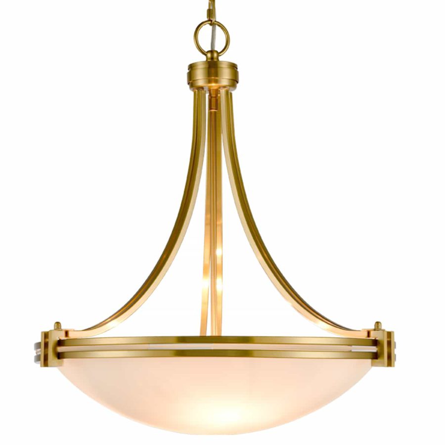 3-Light Brass Pendant Light Elegant White Shade Glass
