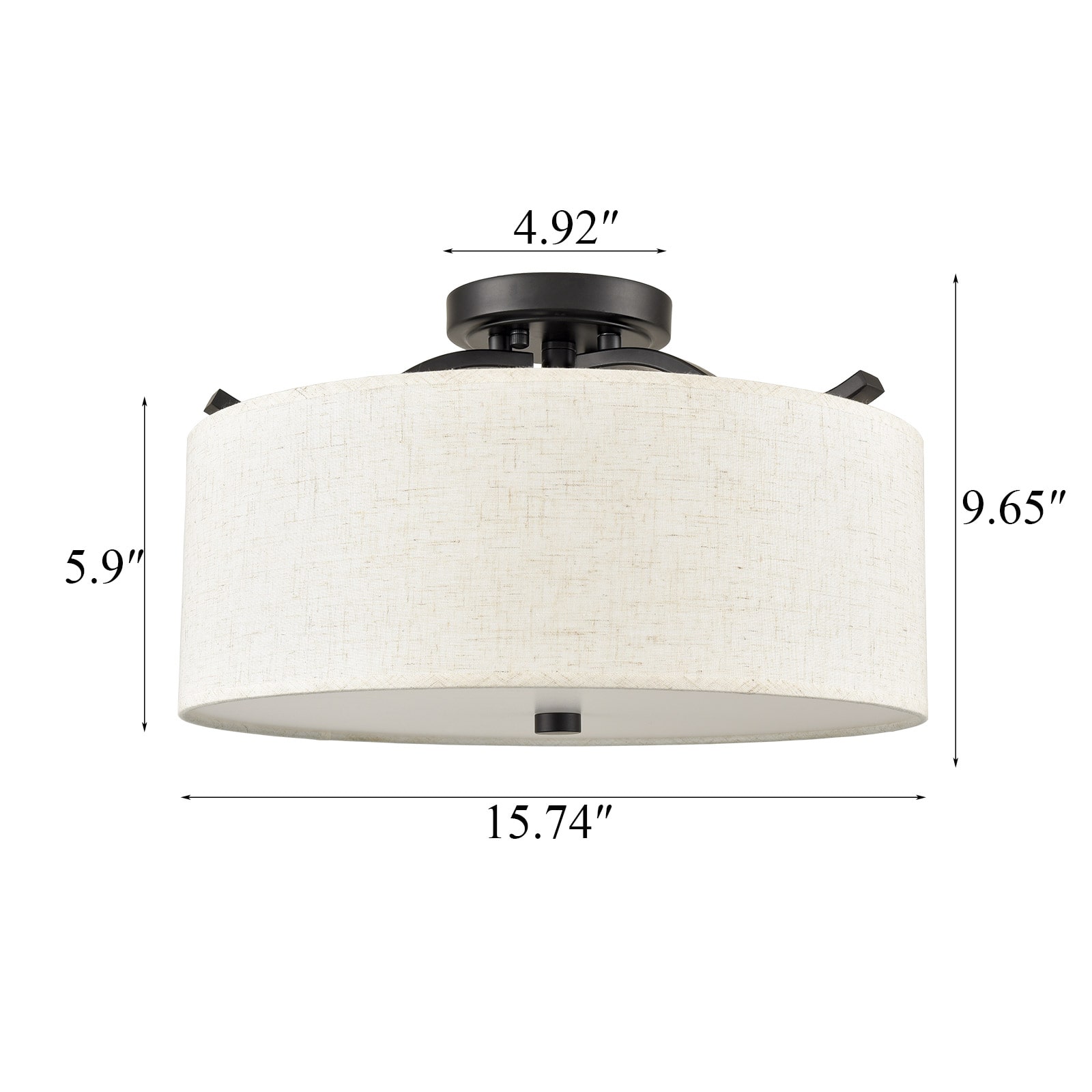 Black Semi Flush Mount Ceiling Light with Fabric Drum Shade