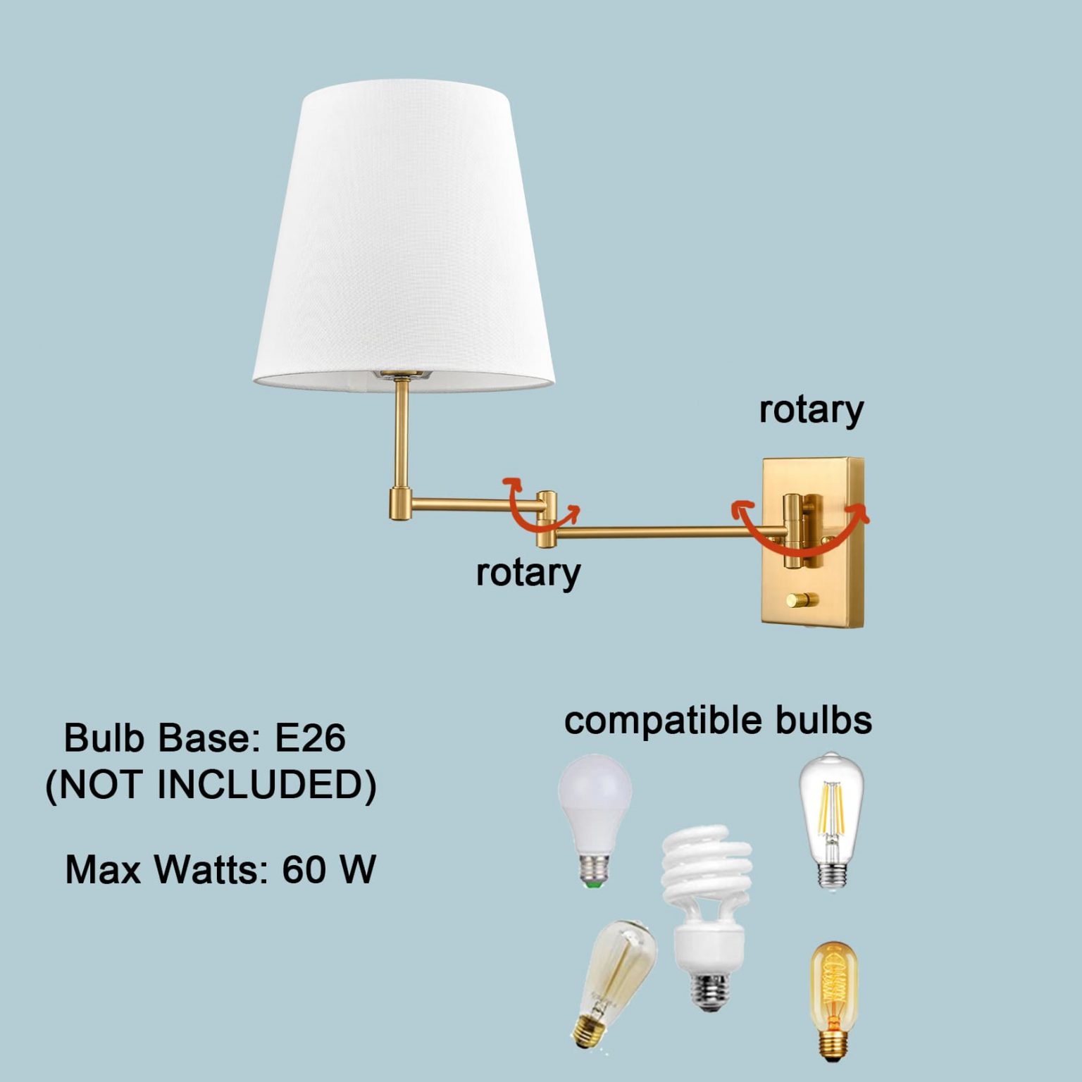 Brass Swing Arm Wall Sconces Plug in or Hardwired Wall Lights2 Pack