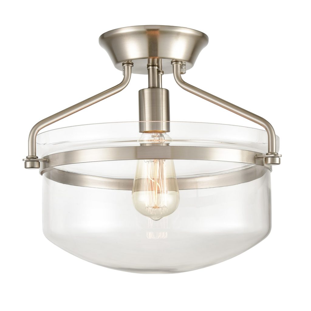 Brushed Nickel Semiflush Mount Ceiling Light Glass Dome Shade