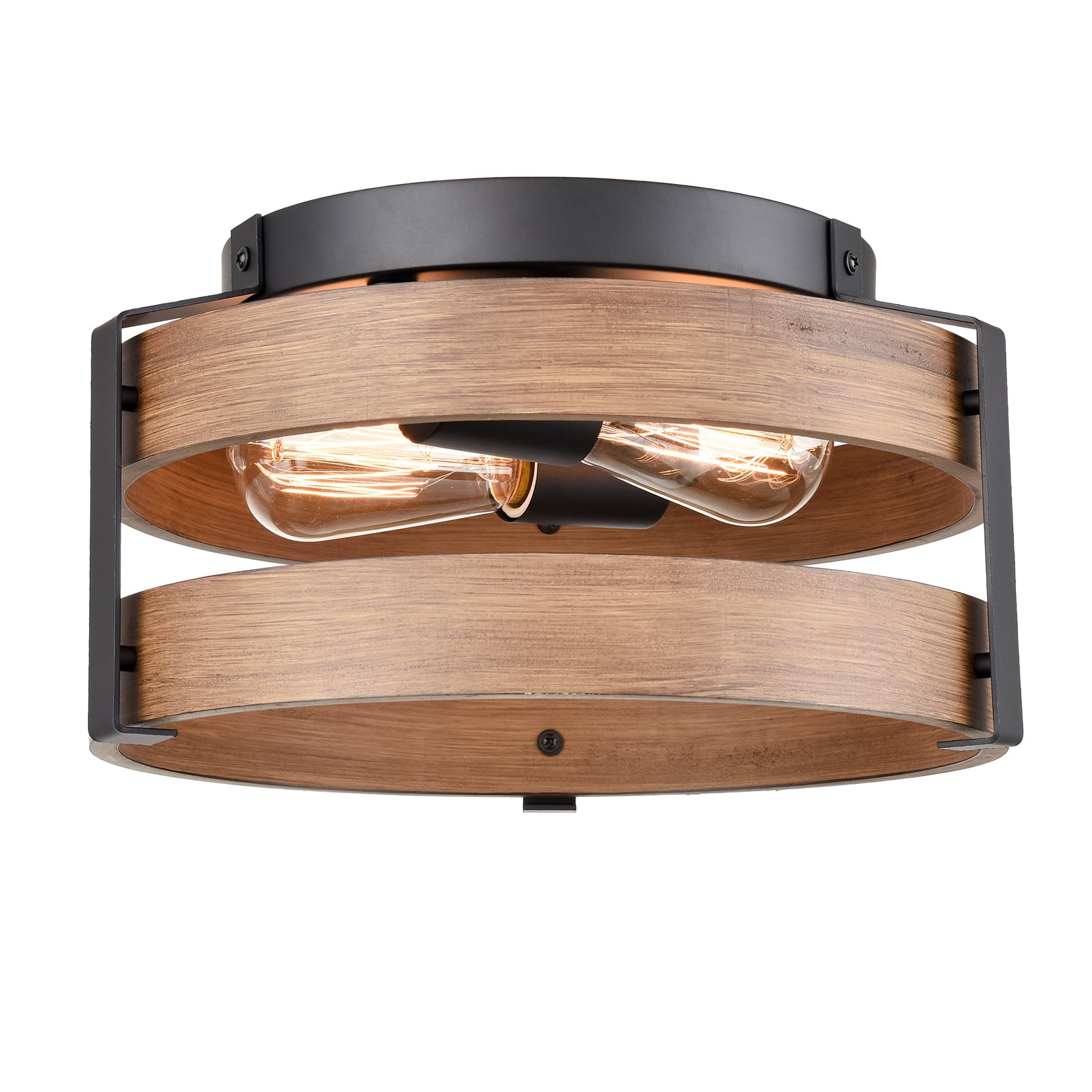 Farmhouse Wooden Ceiling Light Flush Mount Light Fixture2 Lights