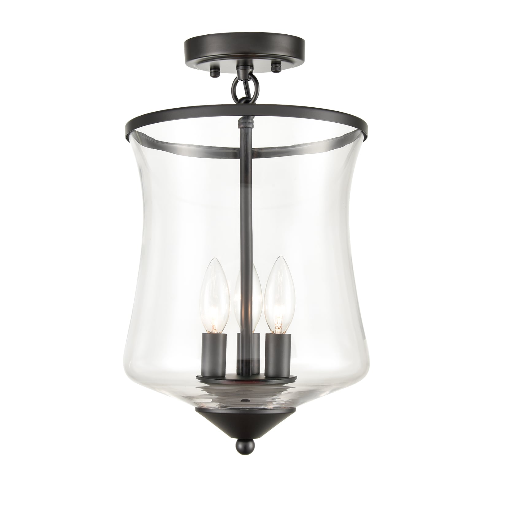 Industrial Semi Flush Mount Ceiling Light Clear Glass Shade with Black