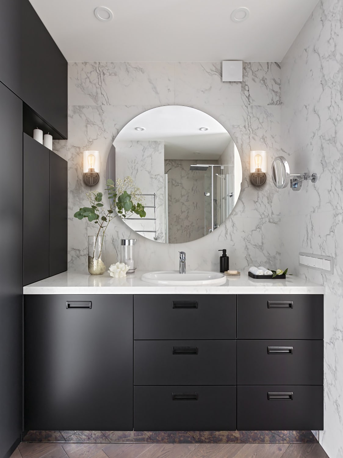 Modern Black Wall Sconces 1 Light Bathroom Vanity Light Fixture