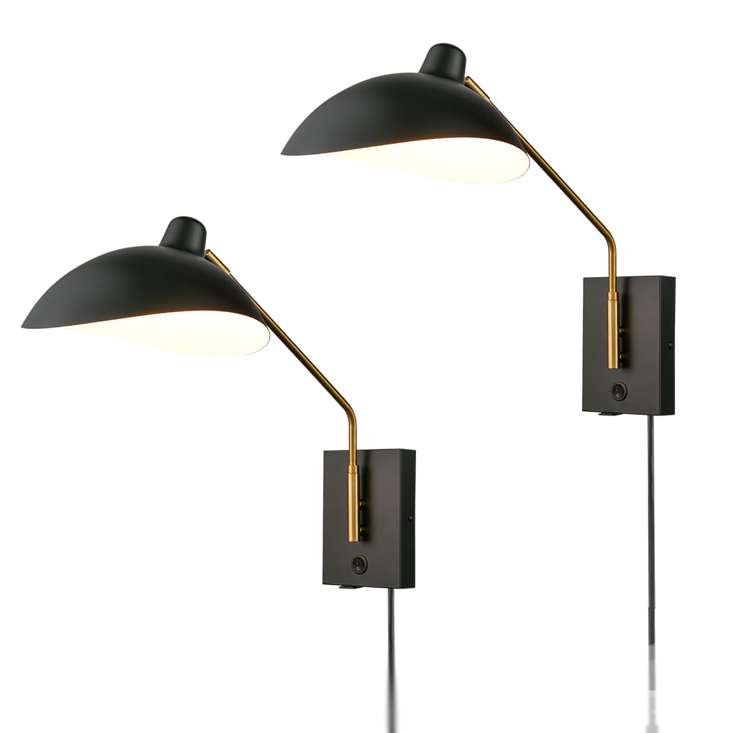 Swing Arm Wall Sconces Modern Black Plugin Wall Lamp with USB Charge Port