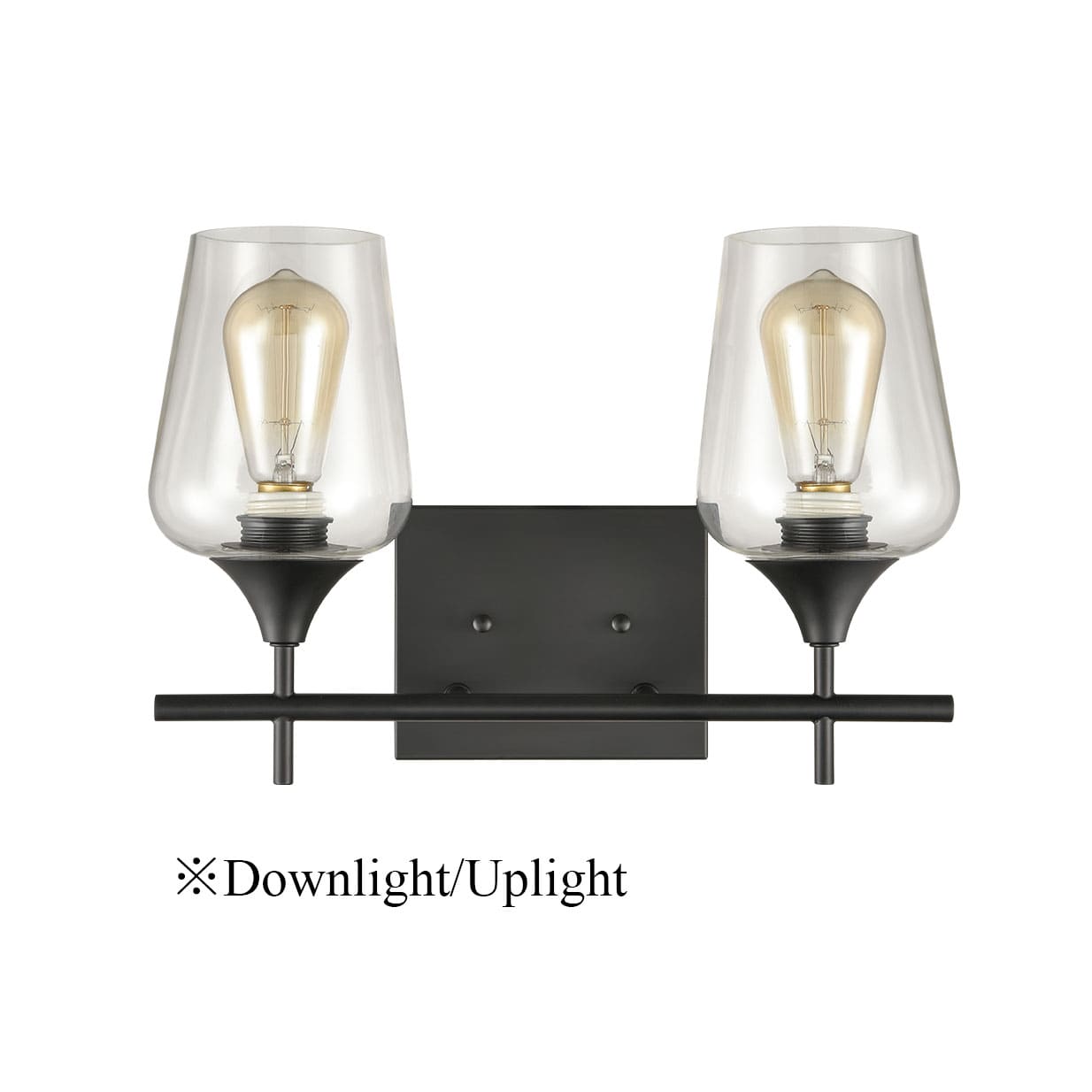 Matte Black Clear Glass Vanity Wall Sconce 2 Lights Claxy