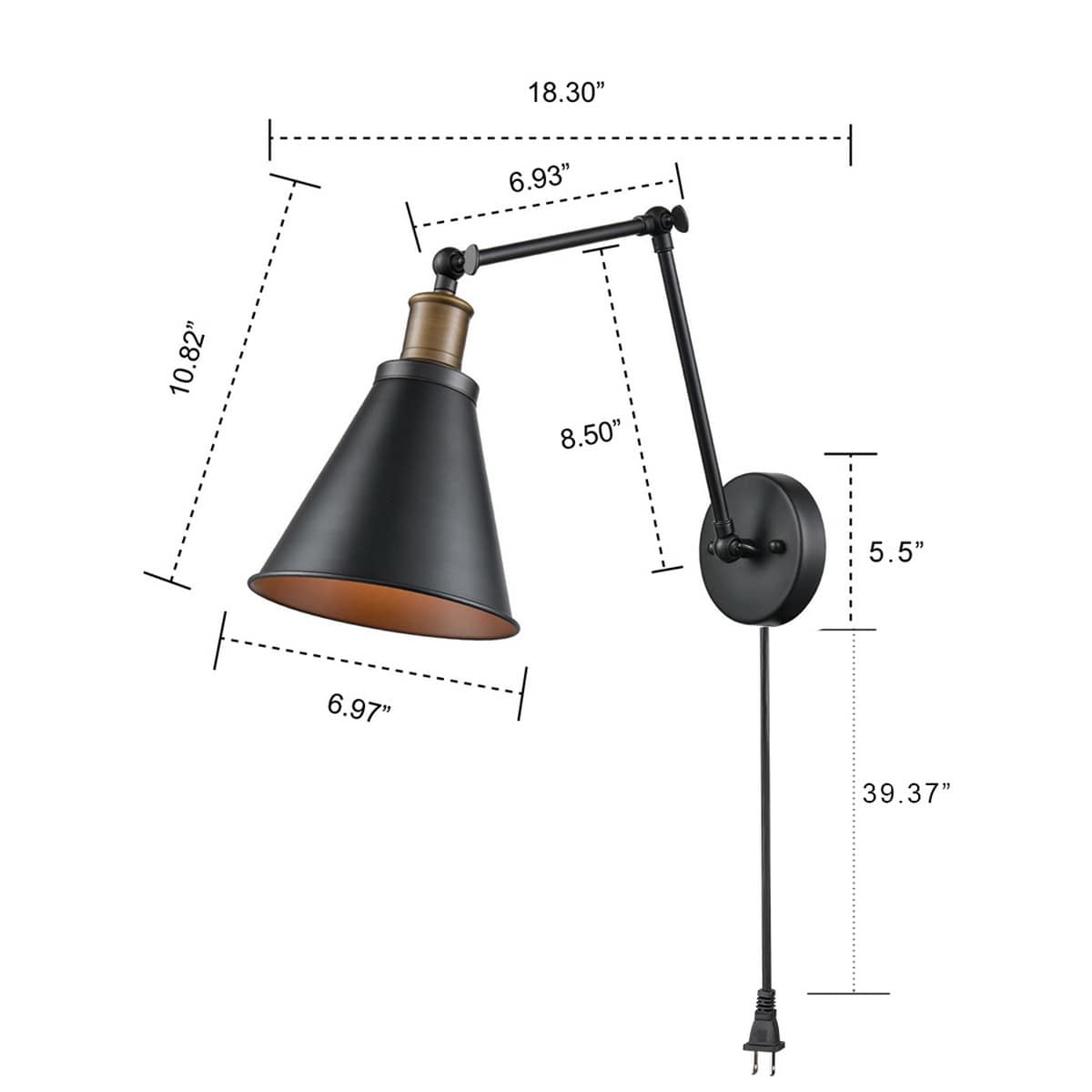 Industrial Swing Arm Plug-in Wall Light Black 2 Pack Fixture