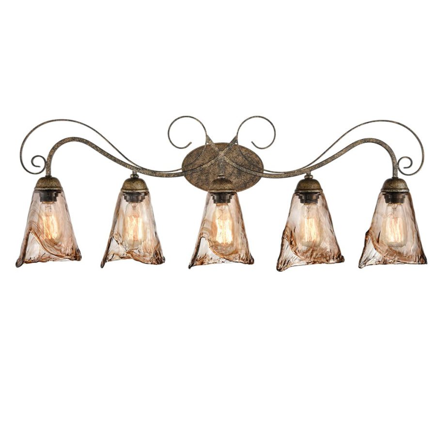Amber Glass Shade Art Deco Bathroom Vanity Fixture - 5 Lights | Claxy