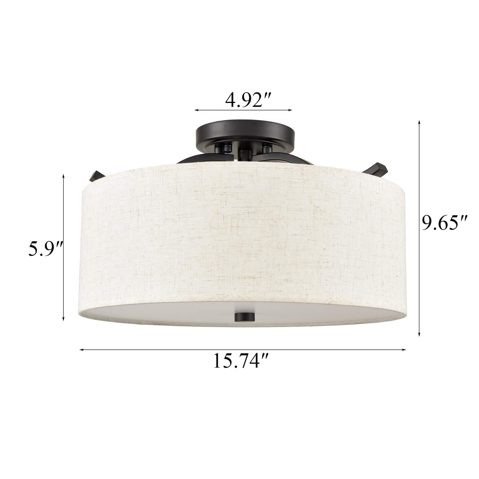 Black Fabric Drum Shade Semiflush Mount Ceiling Light Claxy
