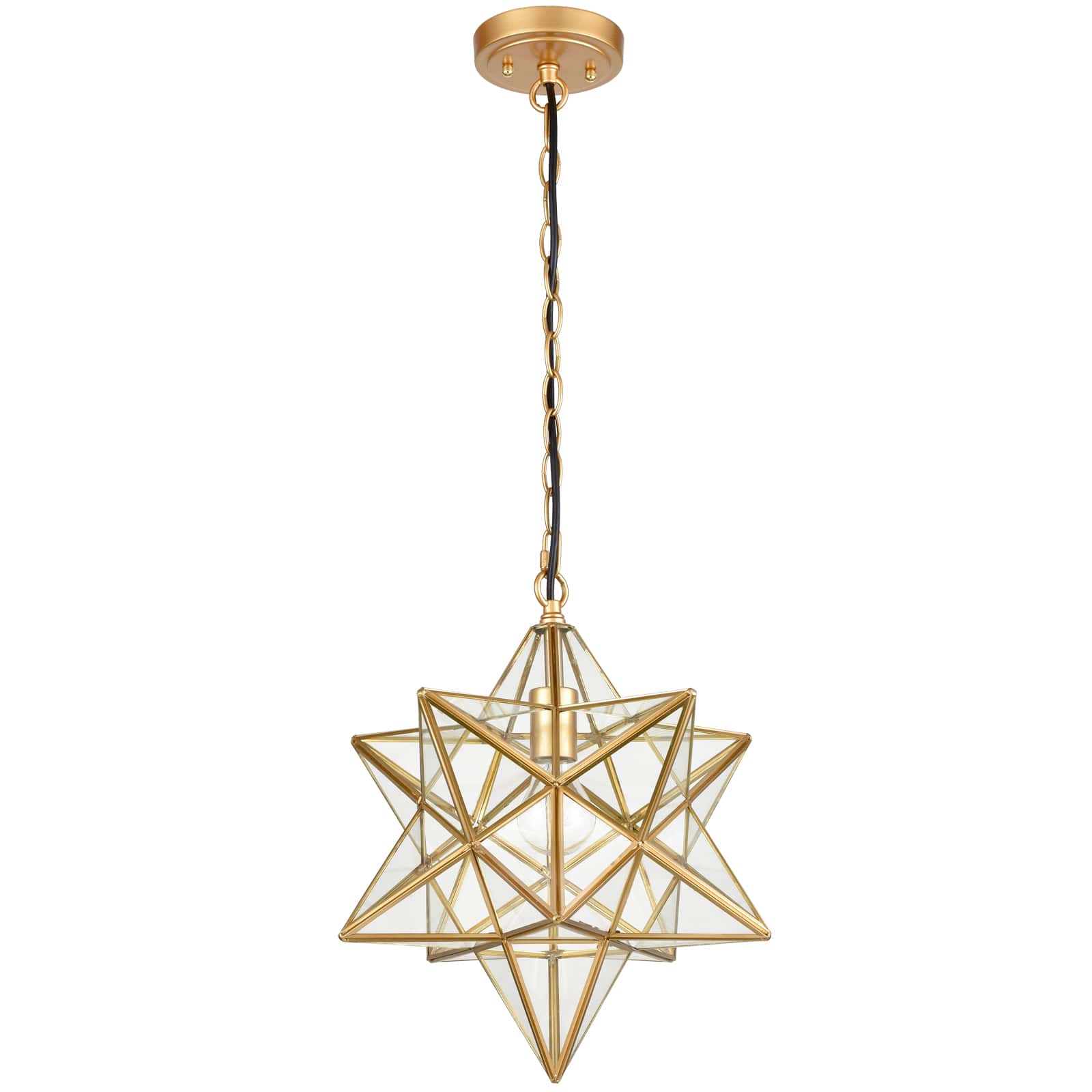 Brass Moravian Star Pendant Lights Clear Glass Shade, 15Inch CLAXY