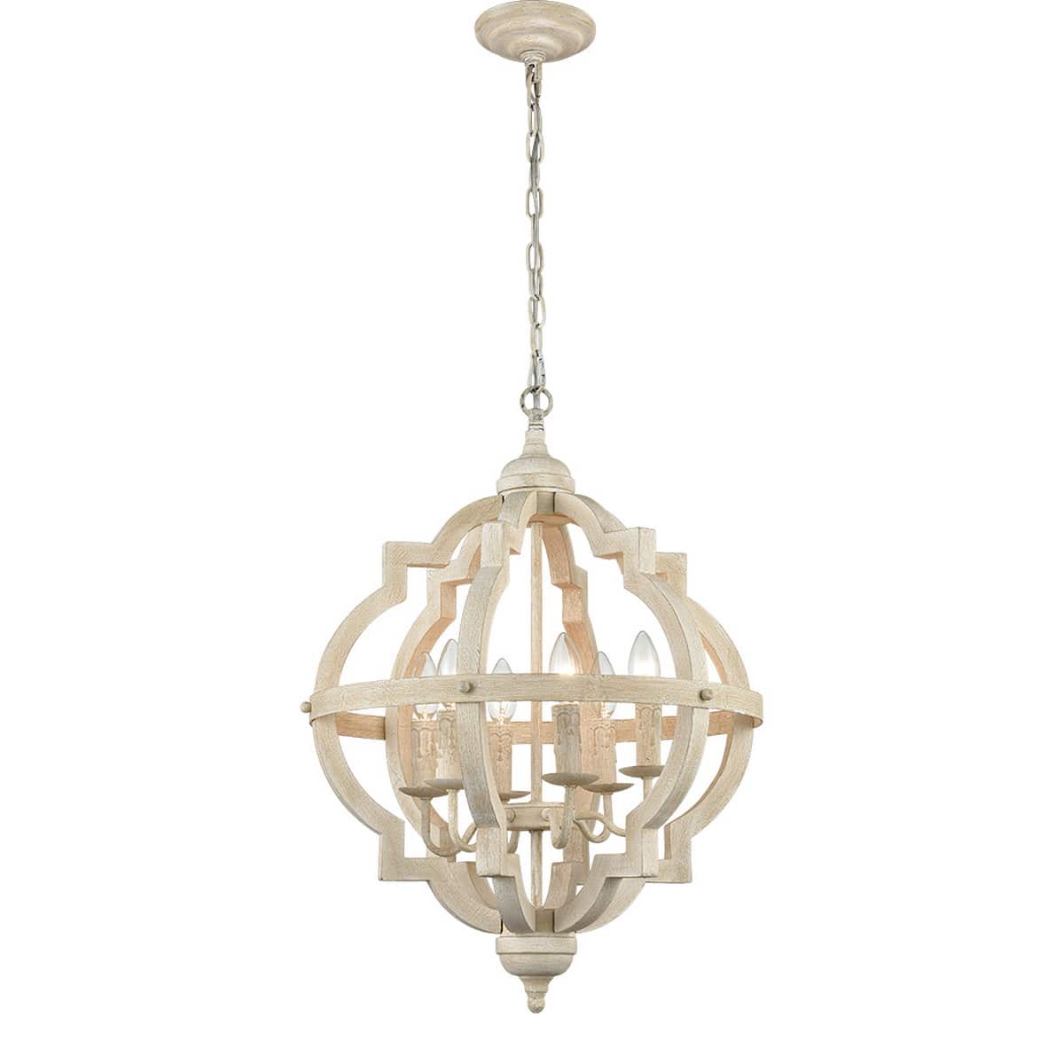 Distressed Off-white Wooden Chandelier Sphere 6 Light