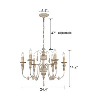 Distressed Cottage Chandelier 6 Light Candle Farmhouse Foyer Lighting Fixture