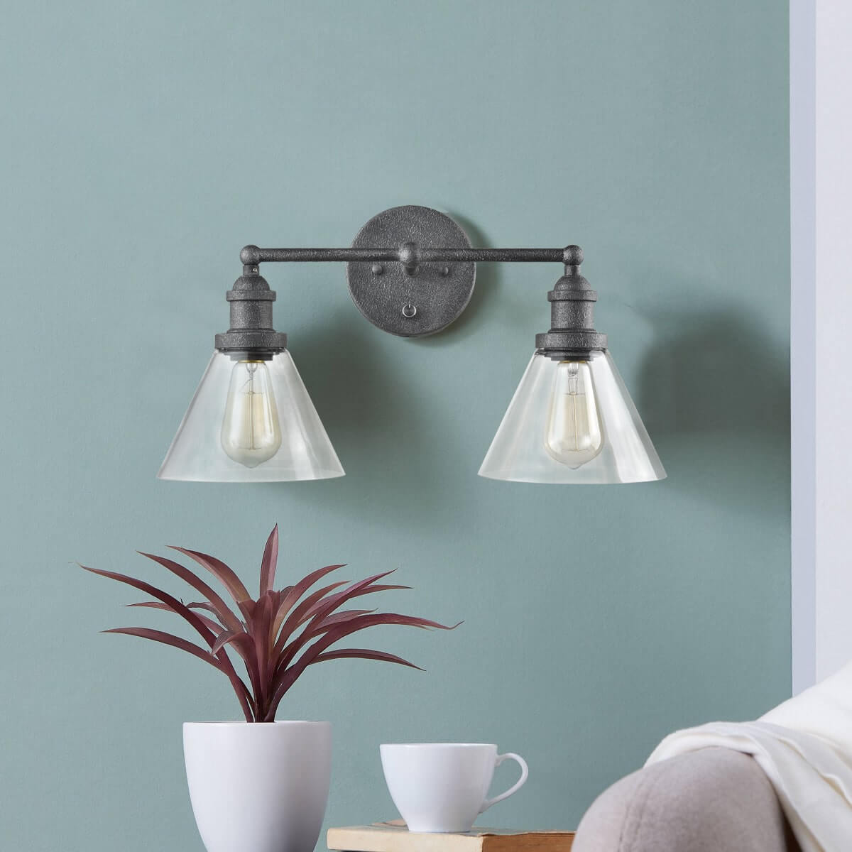 Vintage Plug-in Glass Wall Sconce Double Light Bell Shape
