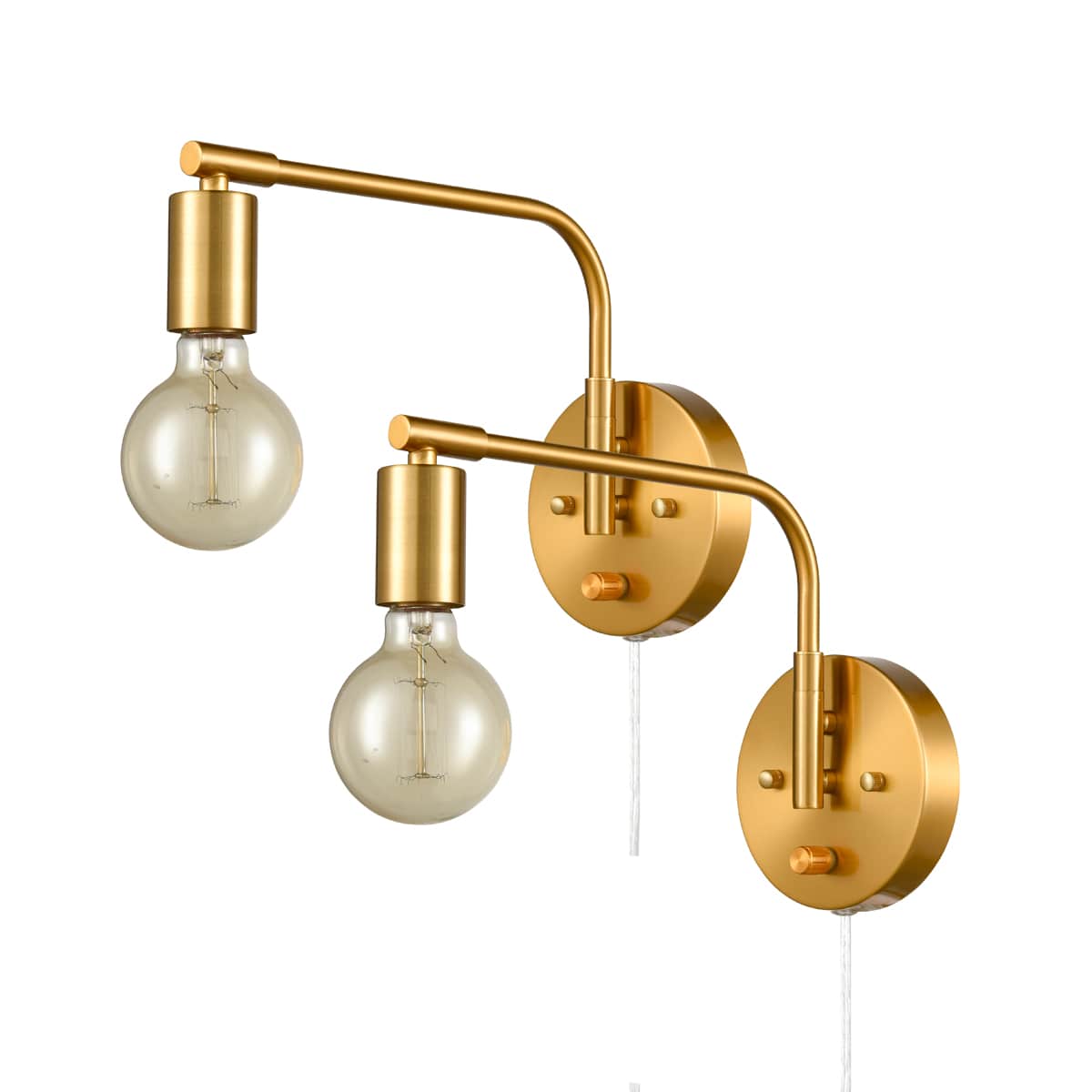 Modern Swing Arm Brass Plugin Wall Sconce Set of 2 Claxy