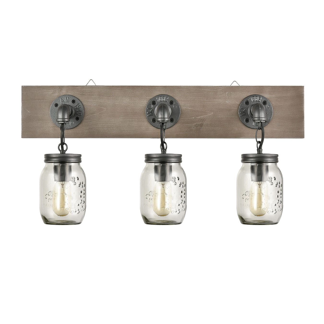 Wood & Glass Farmhouse Mason Jar Bathroom Vanity Fixture 3 Lights Claxy