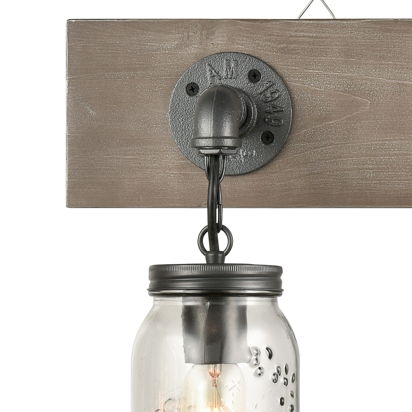 Wood & Glass Farmhouse Mason Jar Bathroom Vanity Fixture 3 Lights Claxy