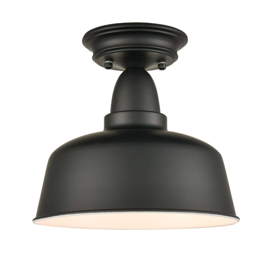 Matte Black Farmhouse Barn Shape Semiflush Mount Ceiling Light Claxy
