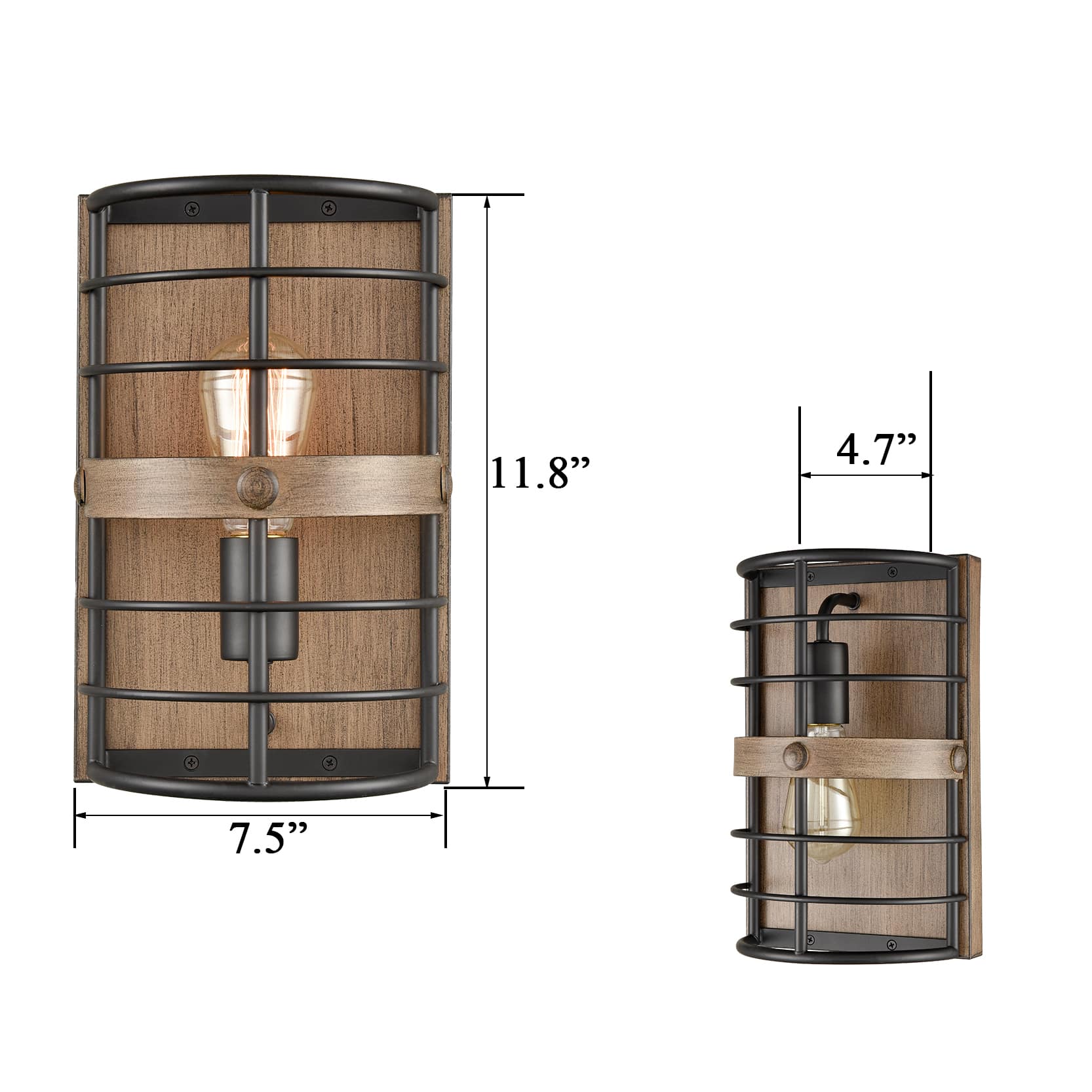 Wood Grain Farmhouse Metal Cage Wall Sconce 1 Light Claxy