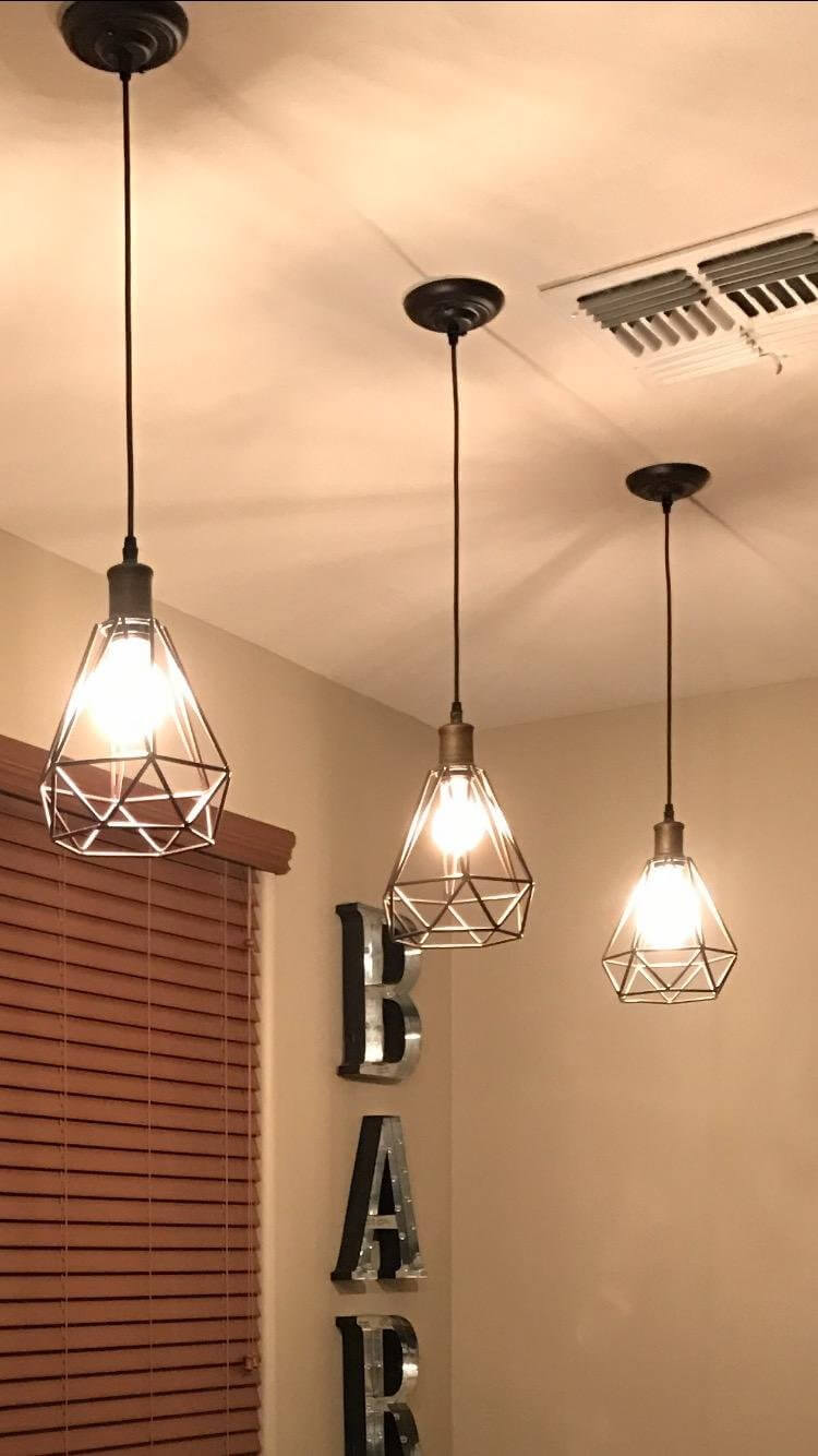 Farmhouse Polygon Wire Cage Pendant Light Hanging Kitchen Lamps