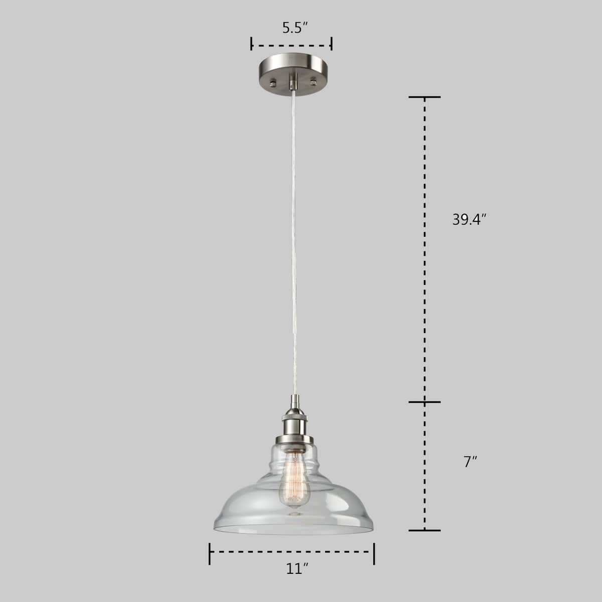 Industrial Brushed Nickel Pendant Light Glass Dome Fixture