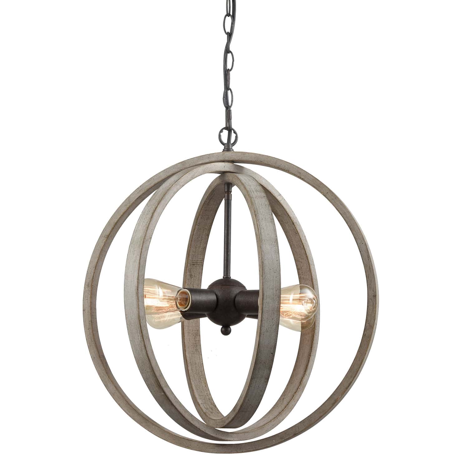 Rustic Pendant Chandelier with Globe Wood Shade - 4 Light