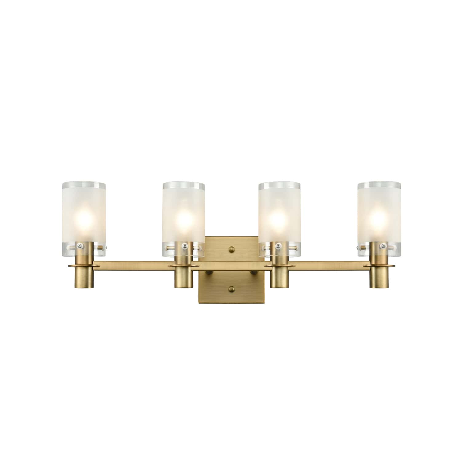 Modern Brass Bathroom Vanity Lighting with Frosted Glass - 4 Light