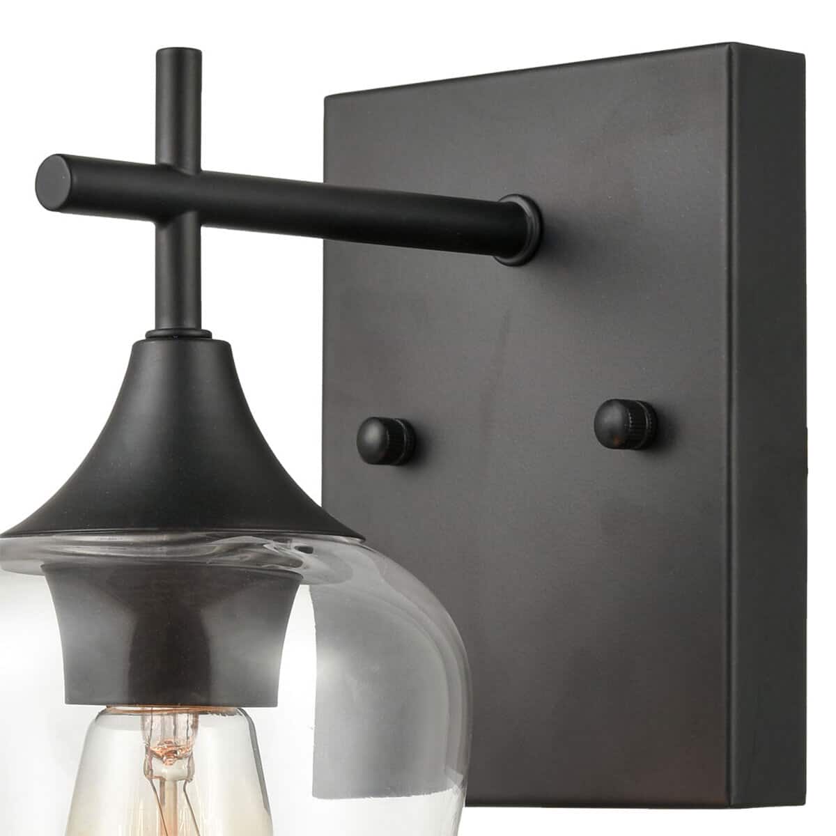 Matte Black Industrial Clear Glass Bathroom Wall Sconce - Pack of 2 | Claxy