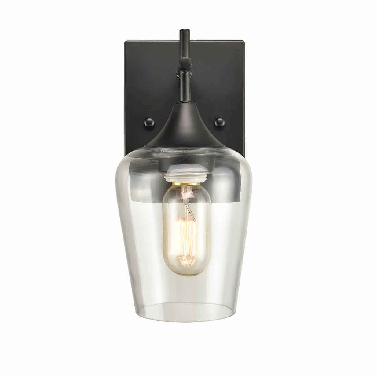 Matte Black Industrial Clear Glass Bathroom Wall Sconces Claxy
