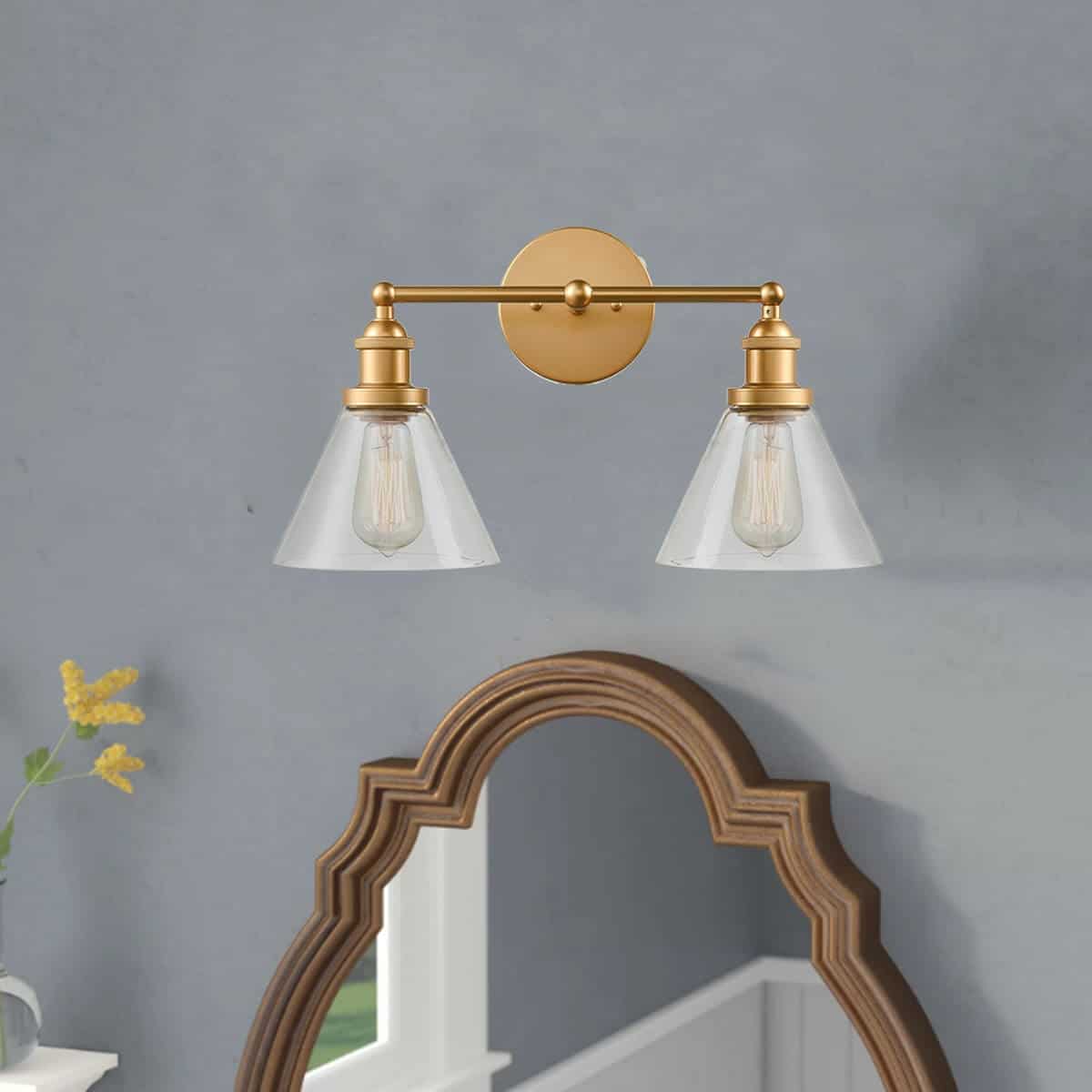 Brass Modern Glass Bath Vanity Wall Sconce 2 Lights Claxy