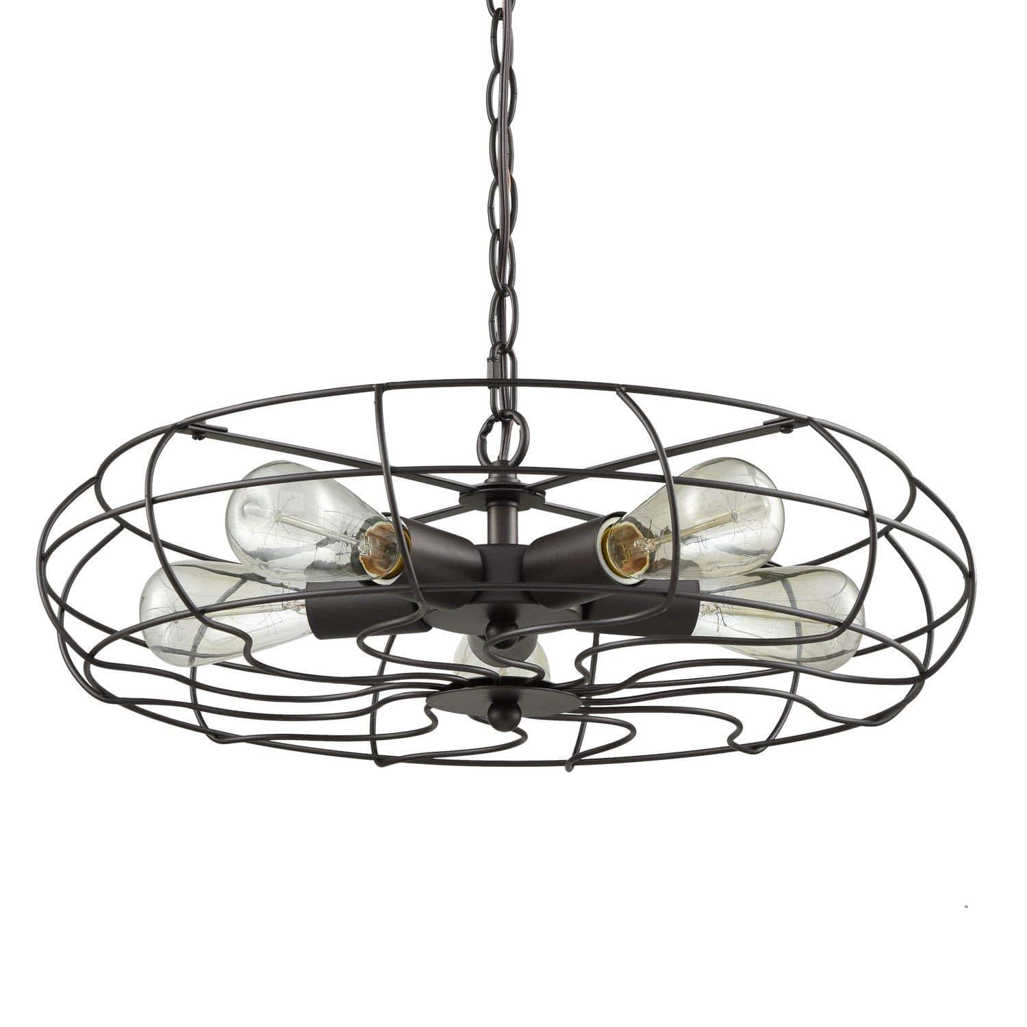 Industrial Metal Cage Hanging Pendant Chandelier with Chain, 5 Lights