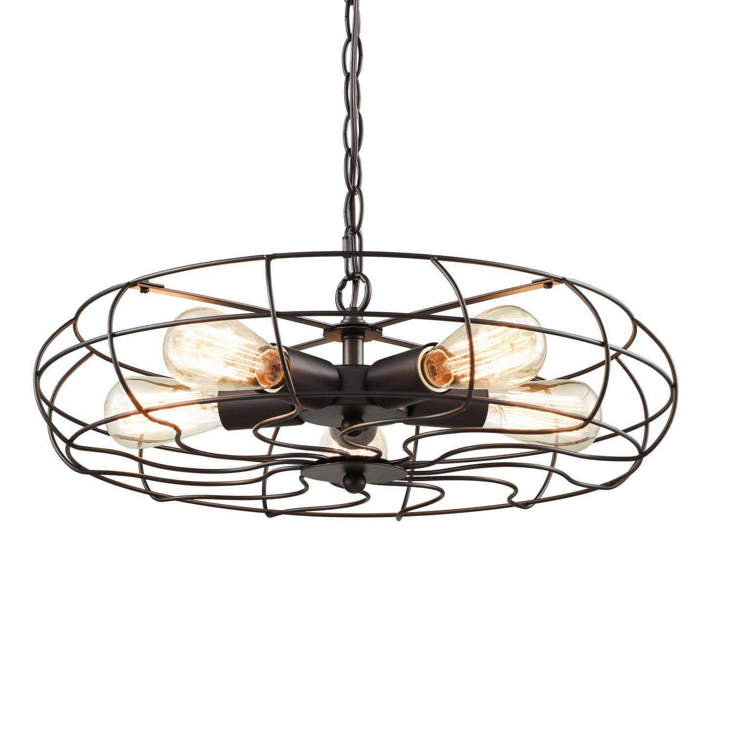 Industrial Metal Cage Hanging Pendant Chandelier with Chain, 5 Lights