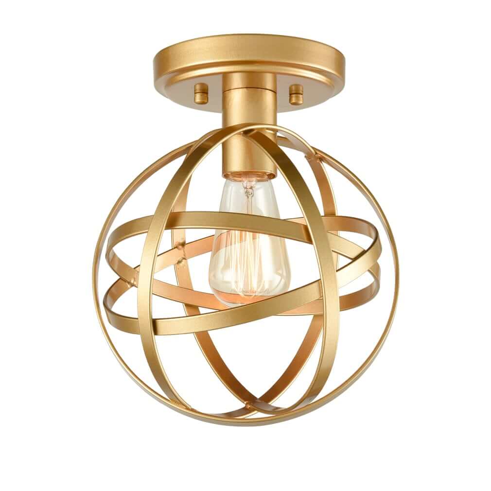Brass Industrial Globe Hallway Flush Mount Ceiling Light Claxy