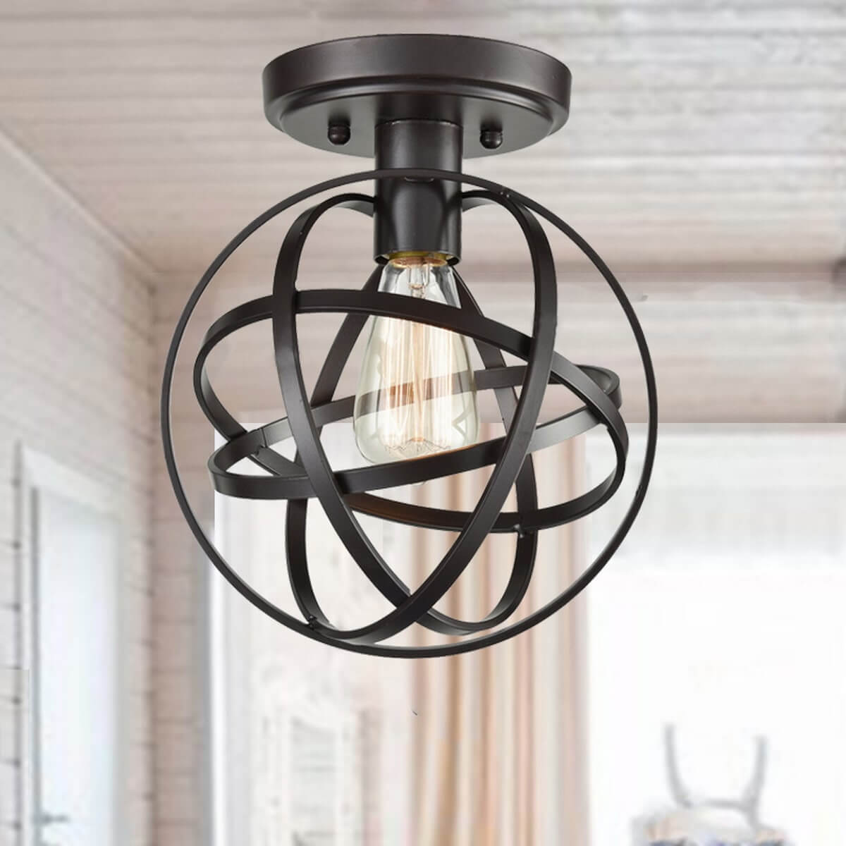 Bronze Industrial Metal Globe Mini Hallway Ceiling Light Claxy
