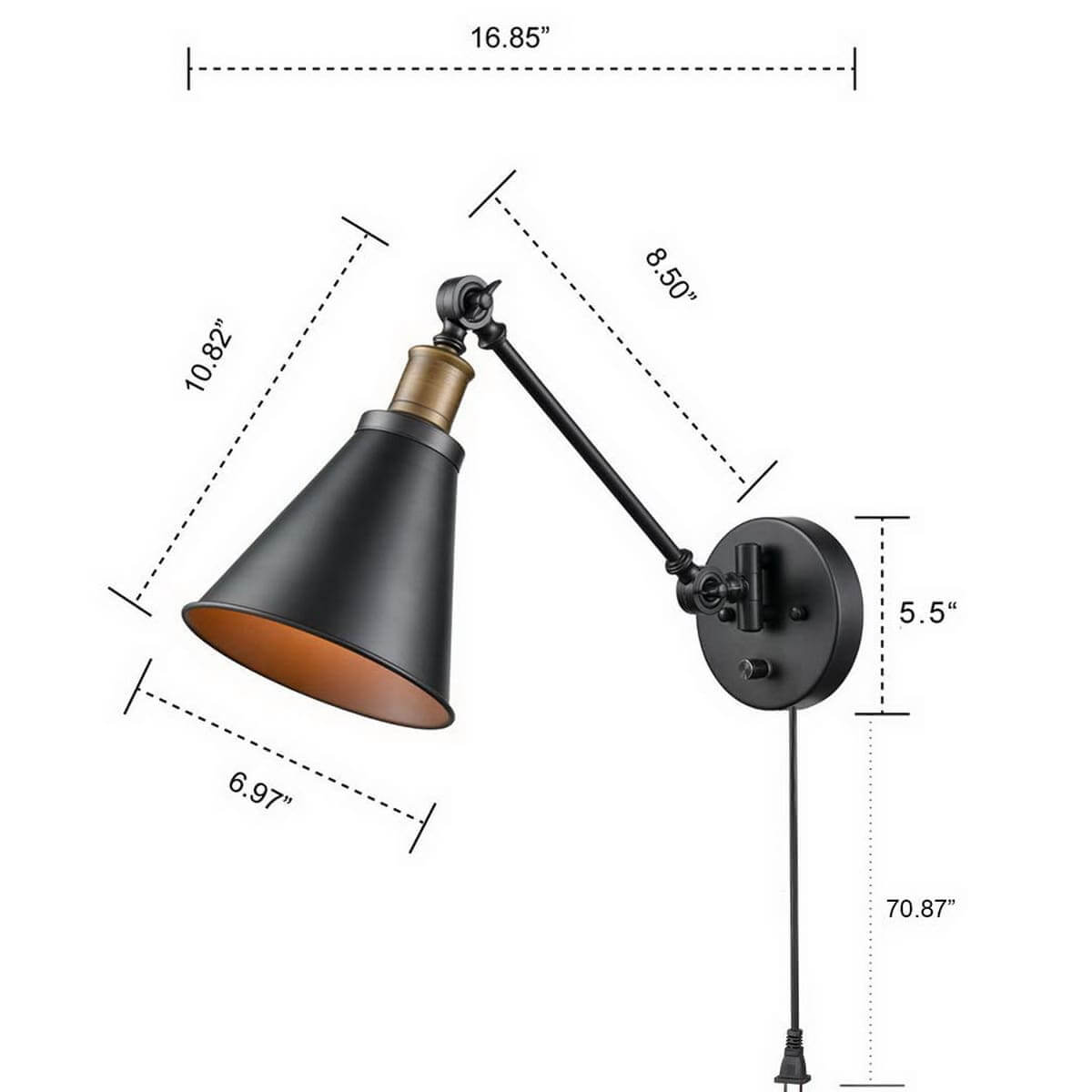 Industrial Black Plug-in Wall Lights Set of 2 Swing Arm Lamps
