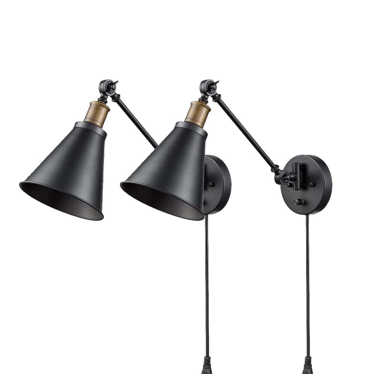 Industrial Black Swing Arm Plugin Wall Light Set of 2 Claxy