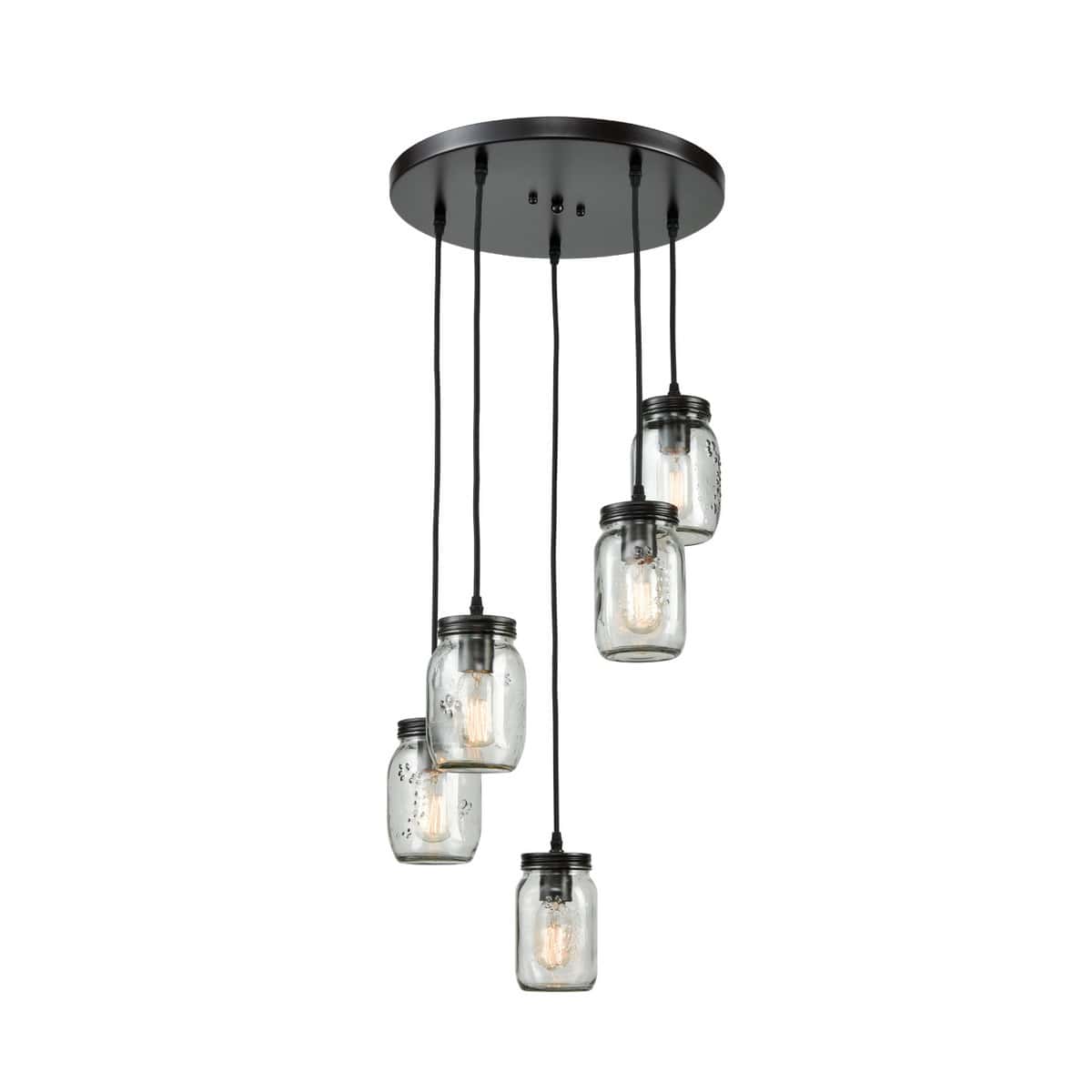 Bronze Industrial Mason Jar Pendant Light 5 Lights Claxy