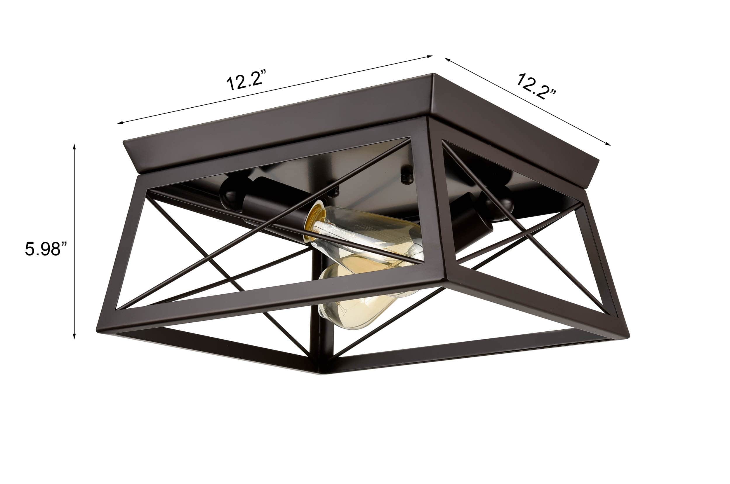 Industrial Rectangle Bronze Flush Mount Ceiling Light - 2 Light