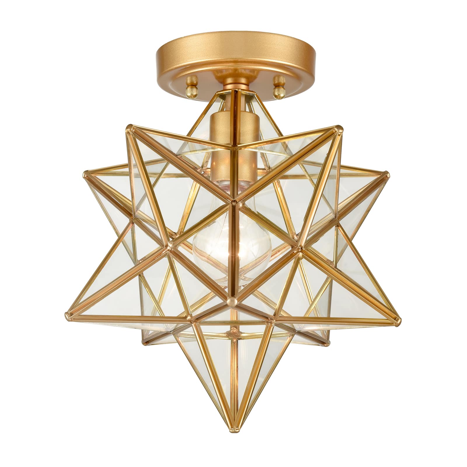 Brass Modern Clear Glass Moravian Star Ceiling Light (12 Inch) Claxy