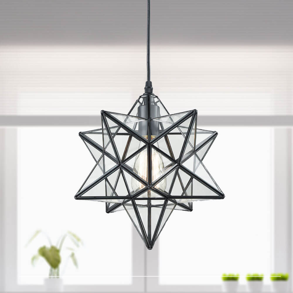Moravian Star Pendant Light Chandelier Frosted Glass Shade