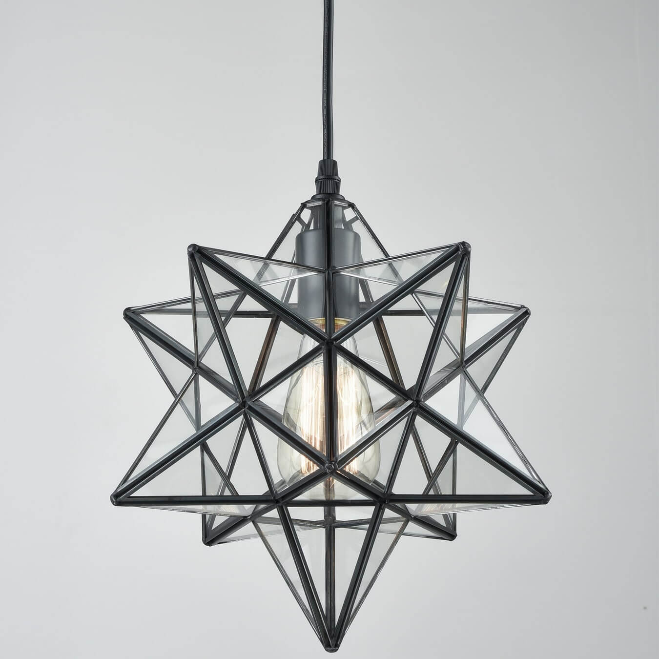 Moravian Star Clear Glass Shade Pendant Light Claxy