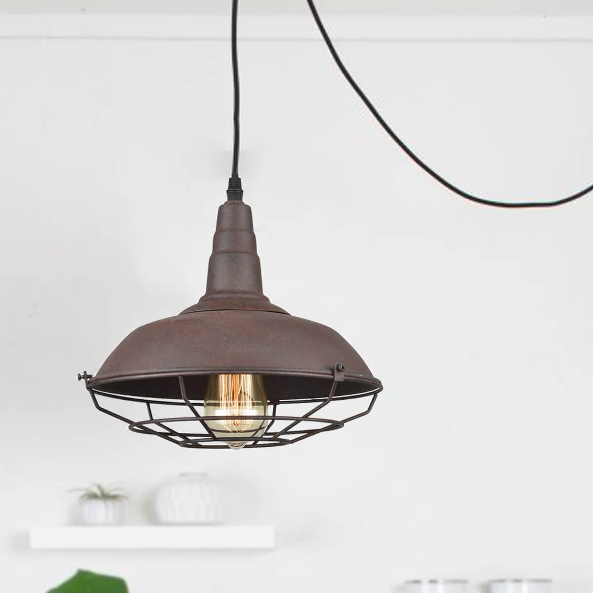Farmhouse Plugin Pendant Light Polygon Cage Shade