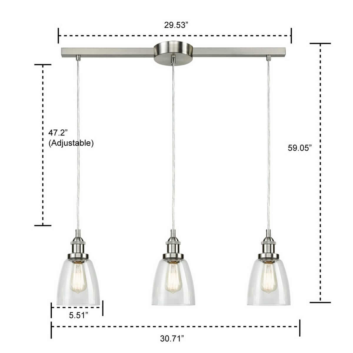 Brushed Nickel Industrial Island Pendant Chandelier Claxy