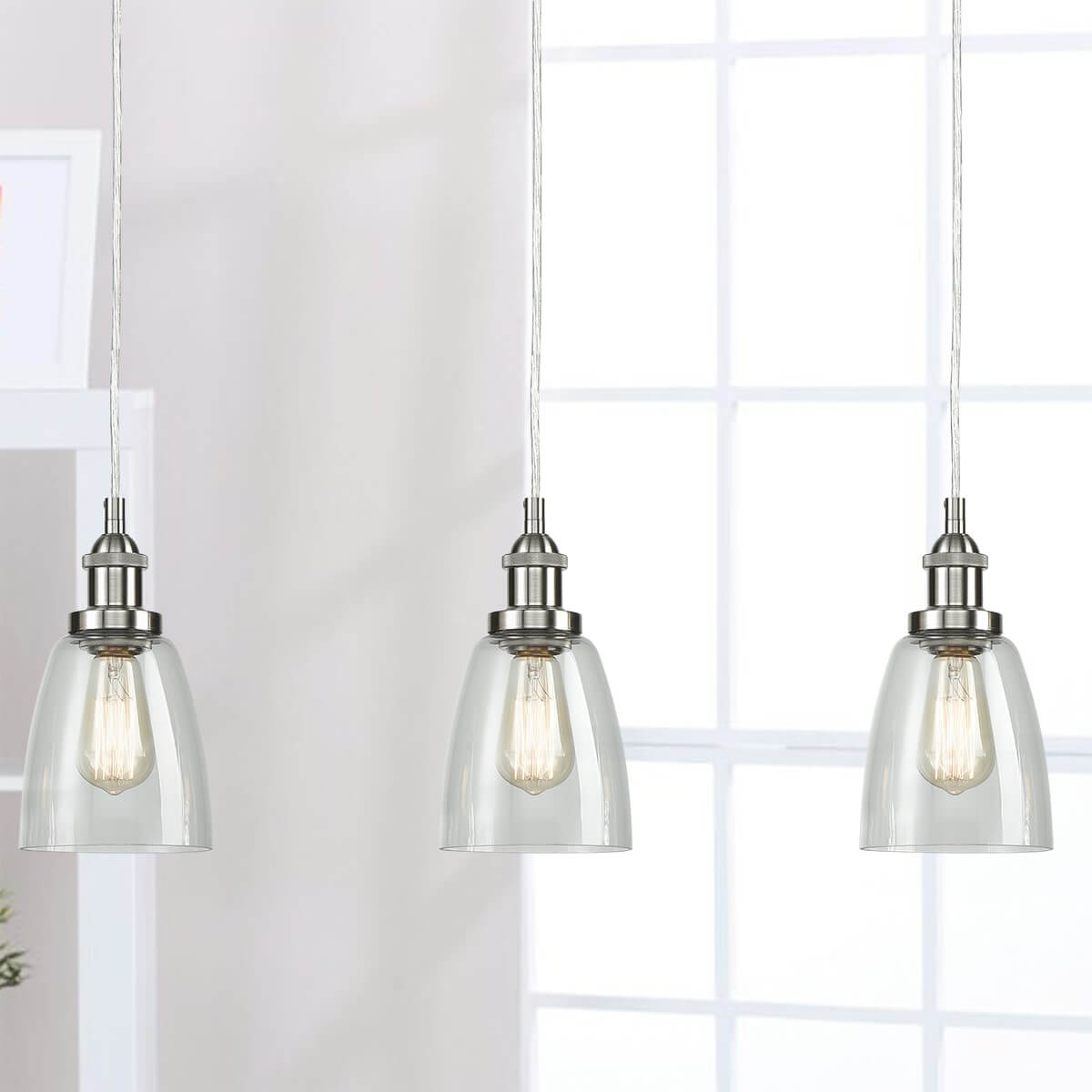 2 Kitchen Pendant Hanging Lights Fixture Industrial Glass Island Brushed Nickel 