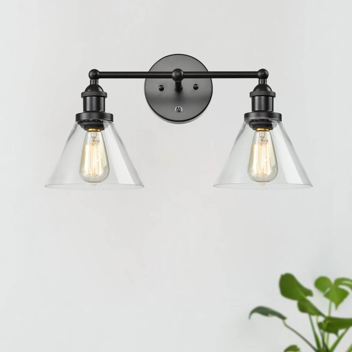 Vintage Glass Bellshaped Plugin Double Light Wall Sconce Claxy