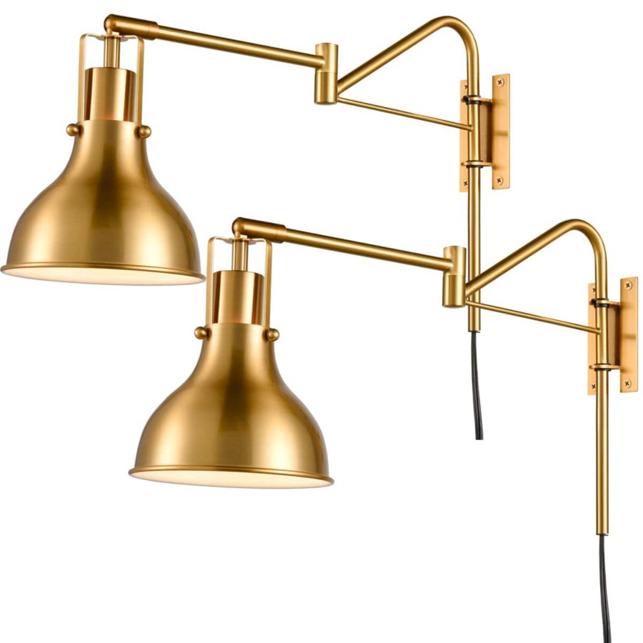 Brass Swing Arm Plugin Wall Sconces Set of 2 Claxy