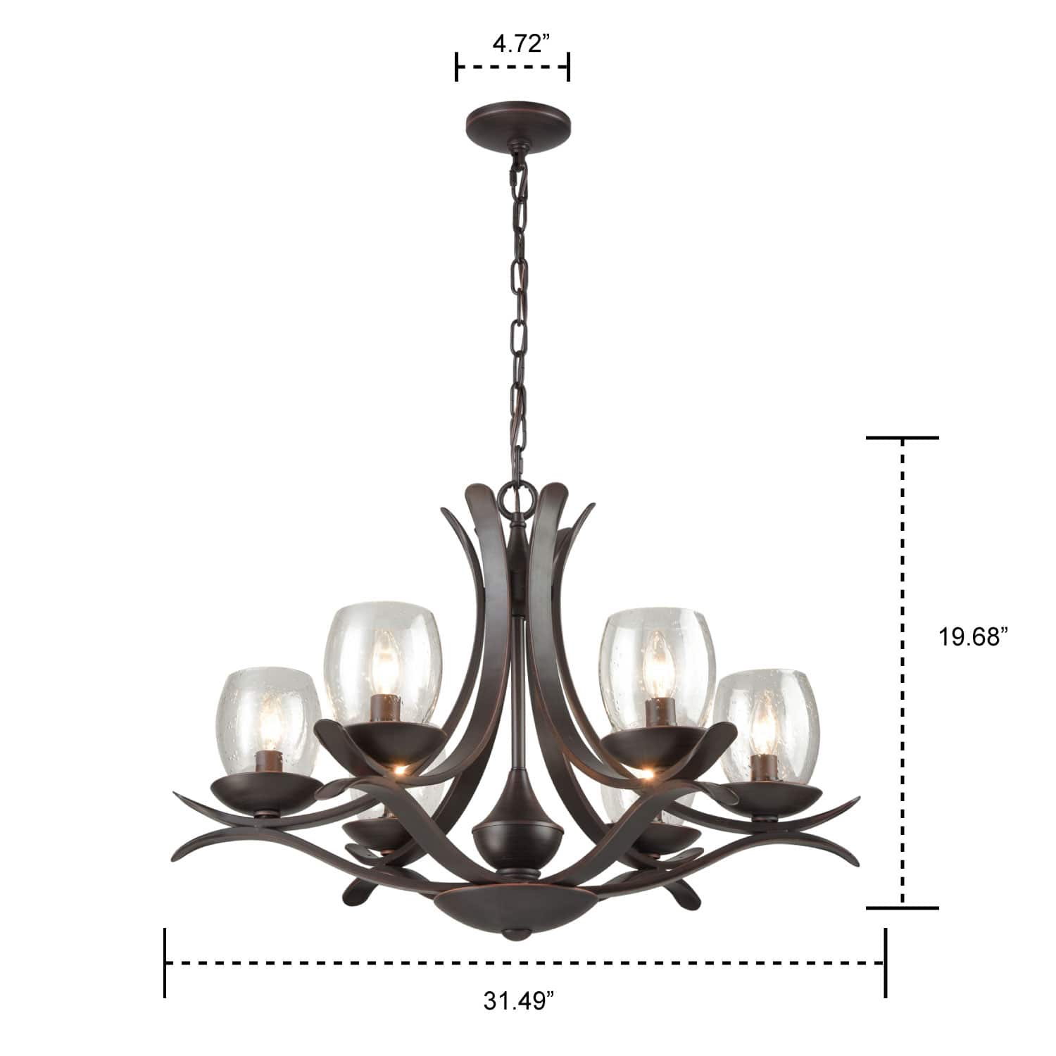 Rustic Bronze Chandelier with Seeded Glass 6 Lights Claxy