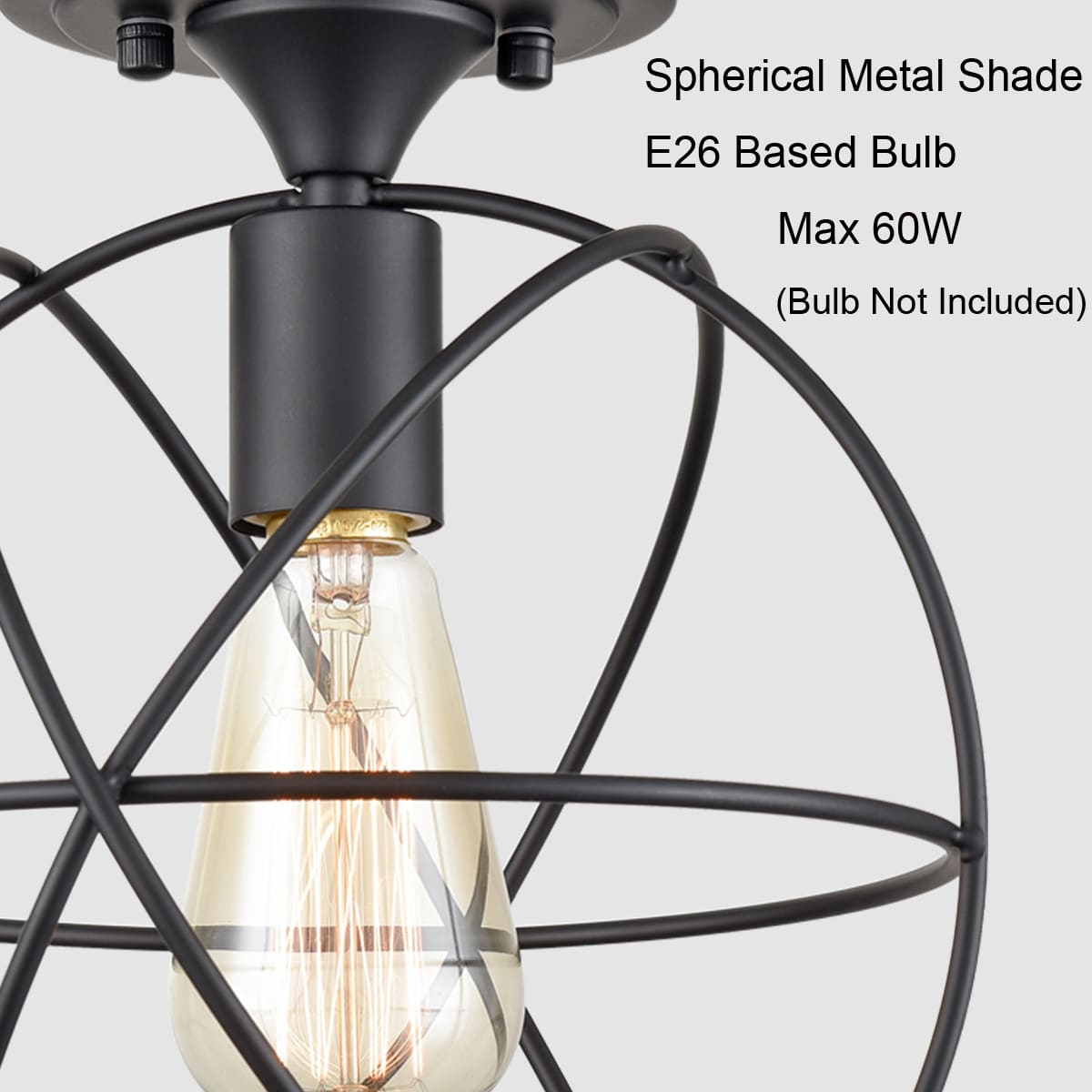 Rustic Metal Cage Sphere LED Flush Mount Ceiling Light Claxy