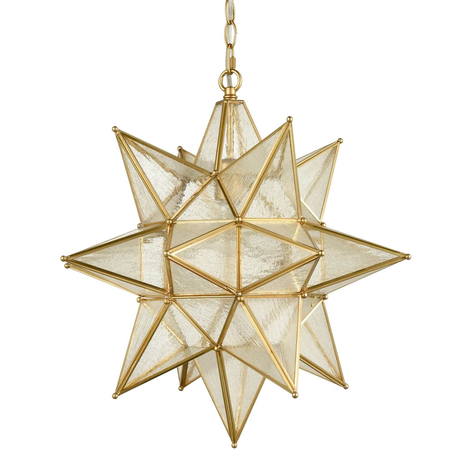 Gold Light Moravian Star Pendant Chandelier with Seeded Glass (19 Inch