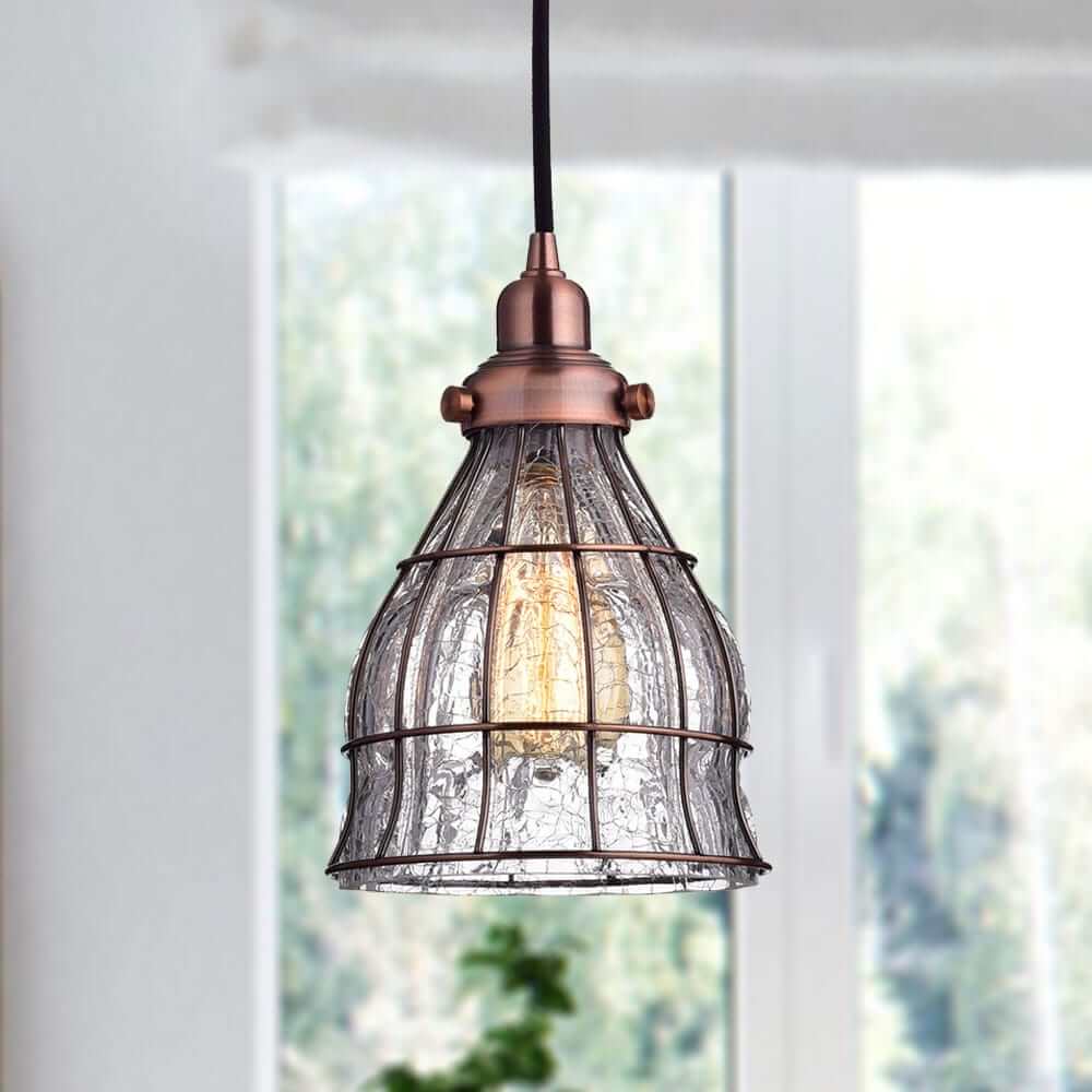 Industrial Copper Pendant Lighting Rustic Wire Cage Hanging Ceiling Lamp Fixture 